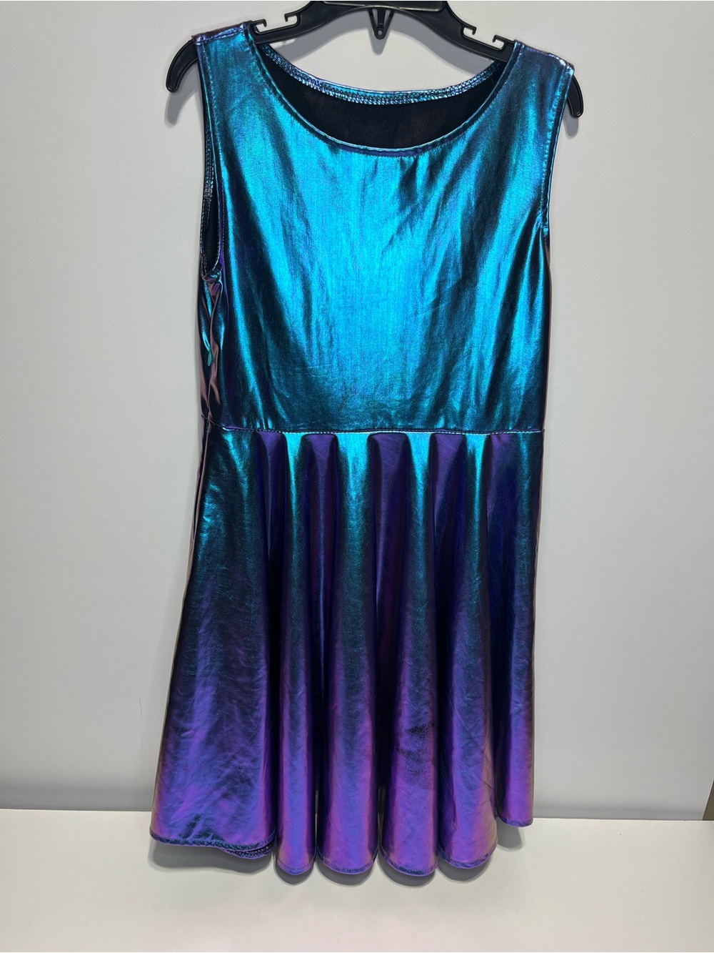 Iridescent Blue-Purple Metallic Skater Dress Girl's Medium Glow Neon Party